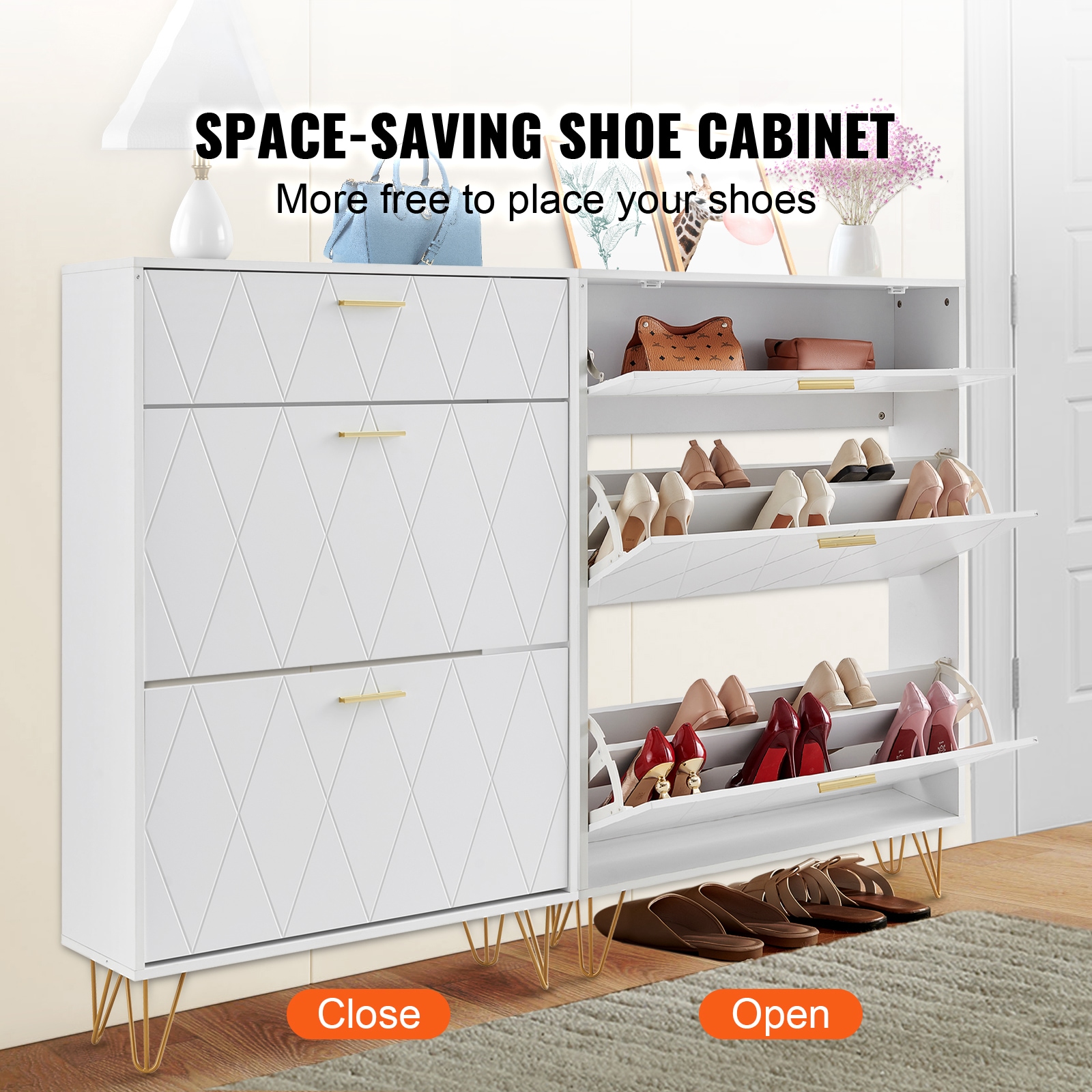 Shoe Cabinet With 3 Flip Drawers For Entryway Shoe Storage_voghion.com